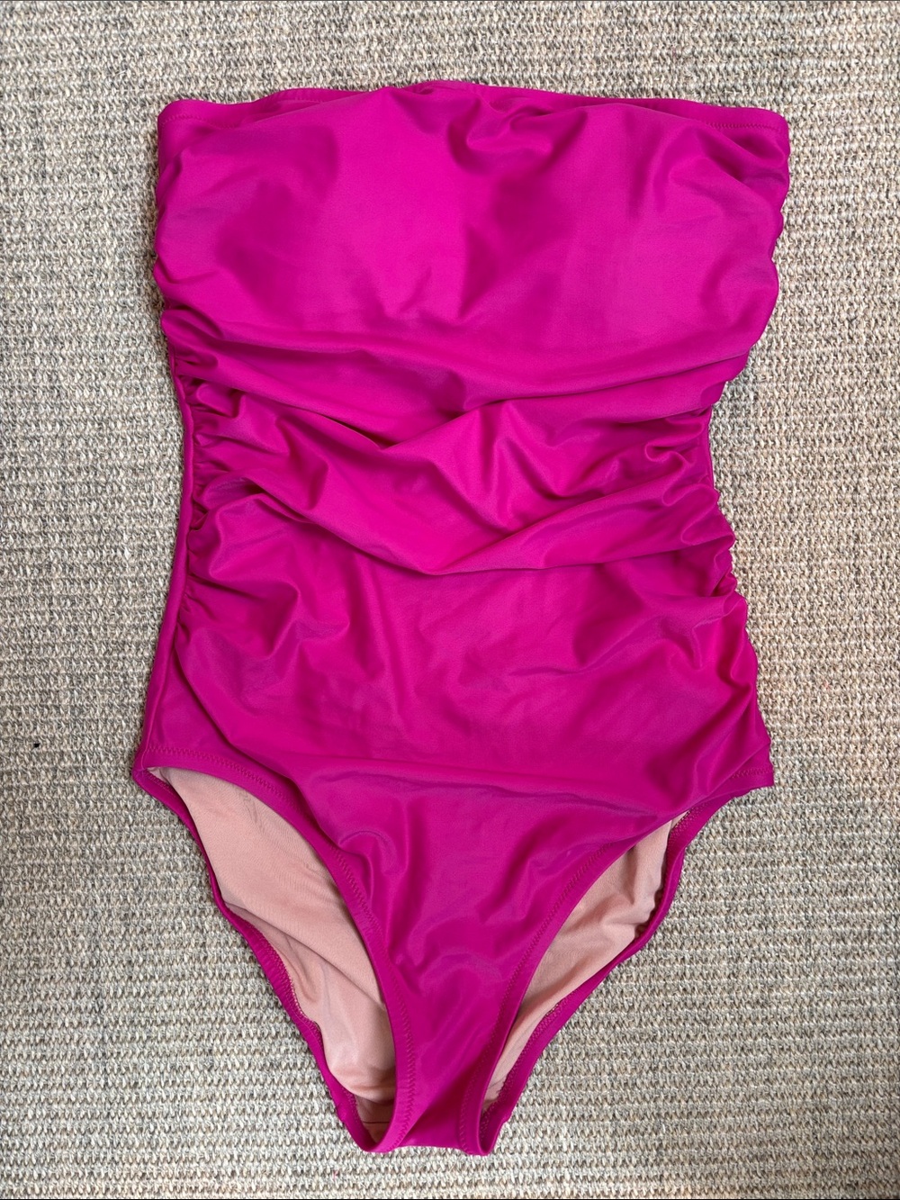 J. Crew women’s ruched, strapless One-Piece Swimsuit - Hot Pink Size 6